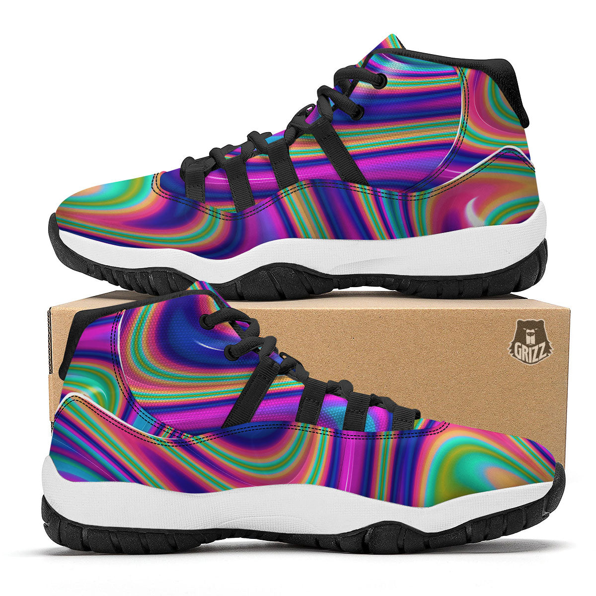 Waves Holographic Print Black Bball Shoes-grizzshop
