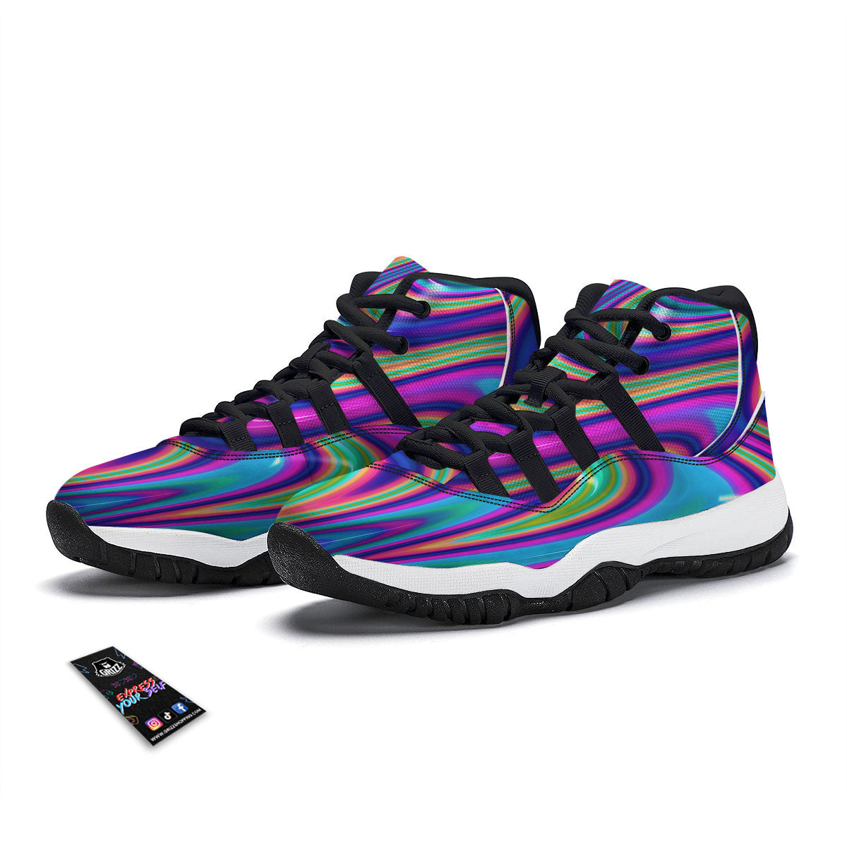 Waves Holographic Print Black Bball Shoes-grizzshop