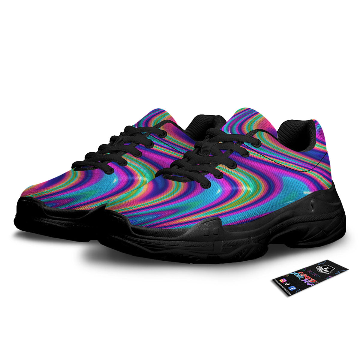 Waves Holographic Print Black Chunky Shoes-grizzshop