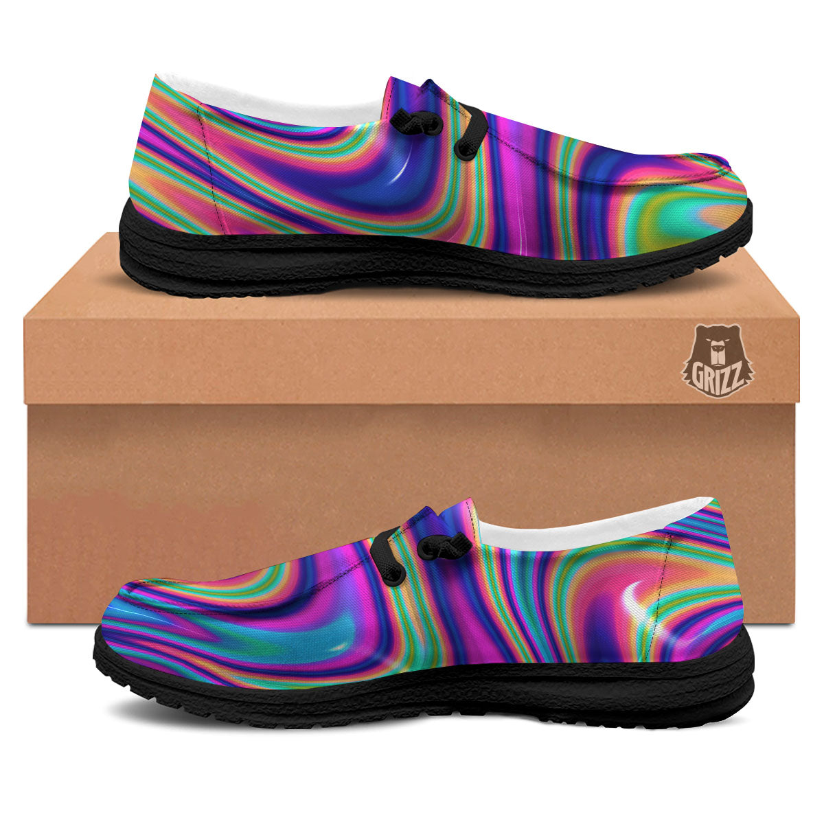 Waves Holographic Print Black Loafers-grizzshop