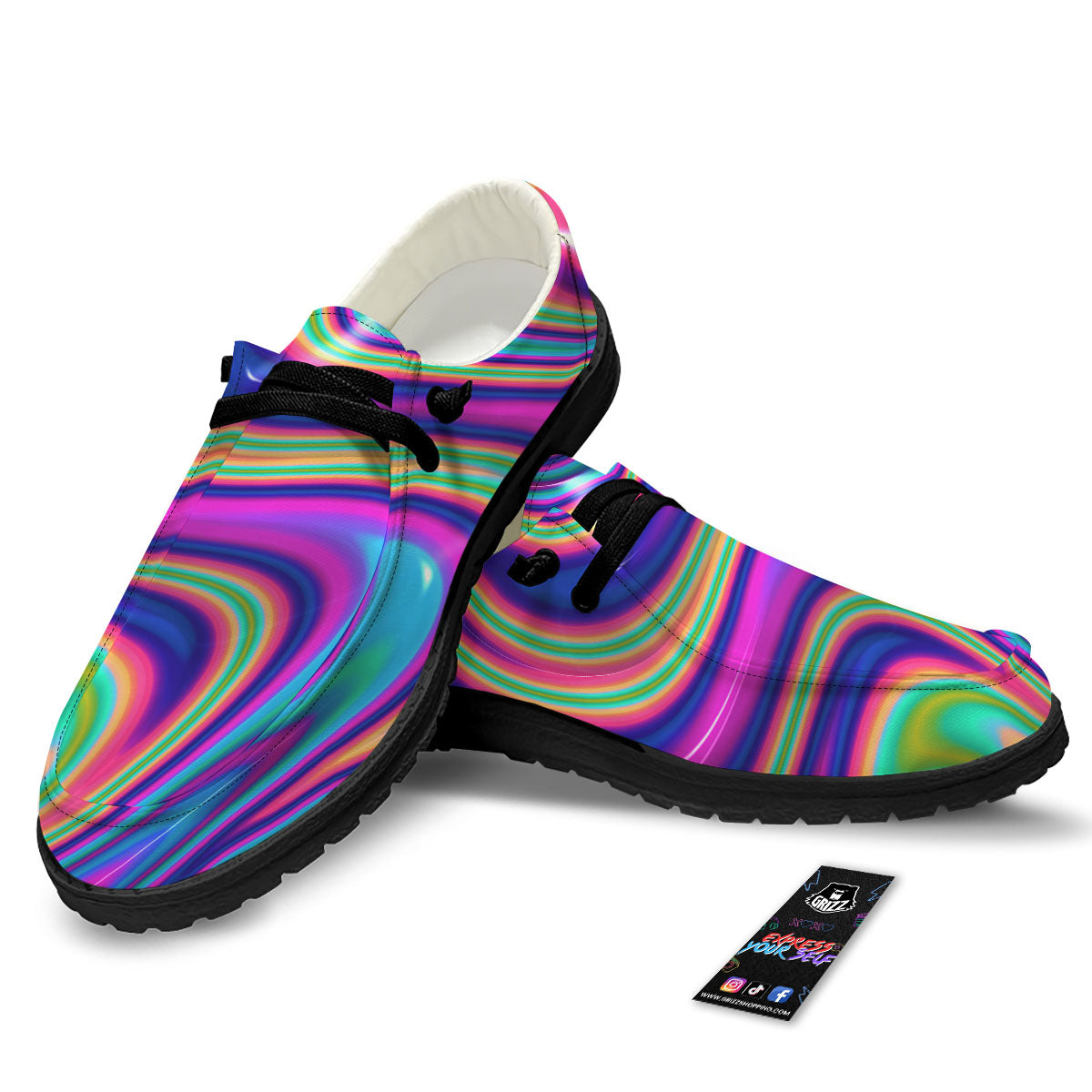 Waves Holographic Print Black Loafers-grizzshop