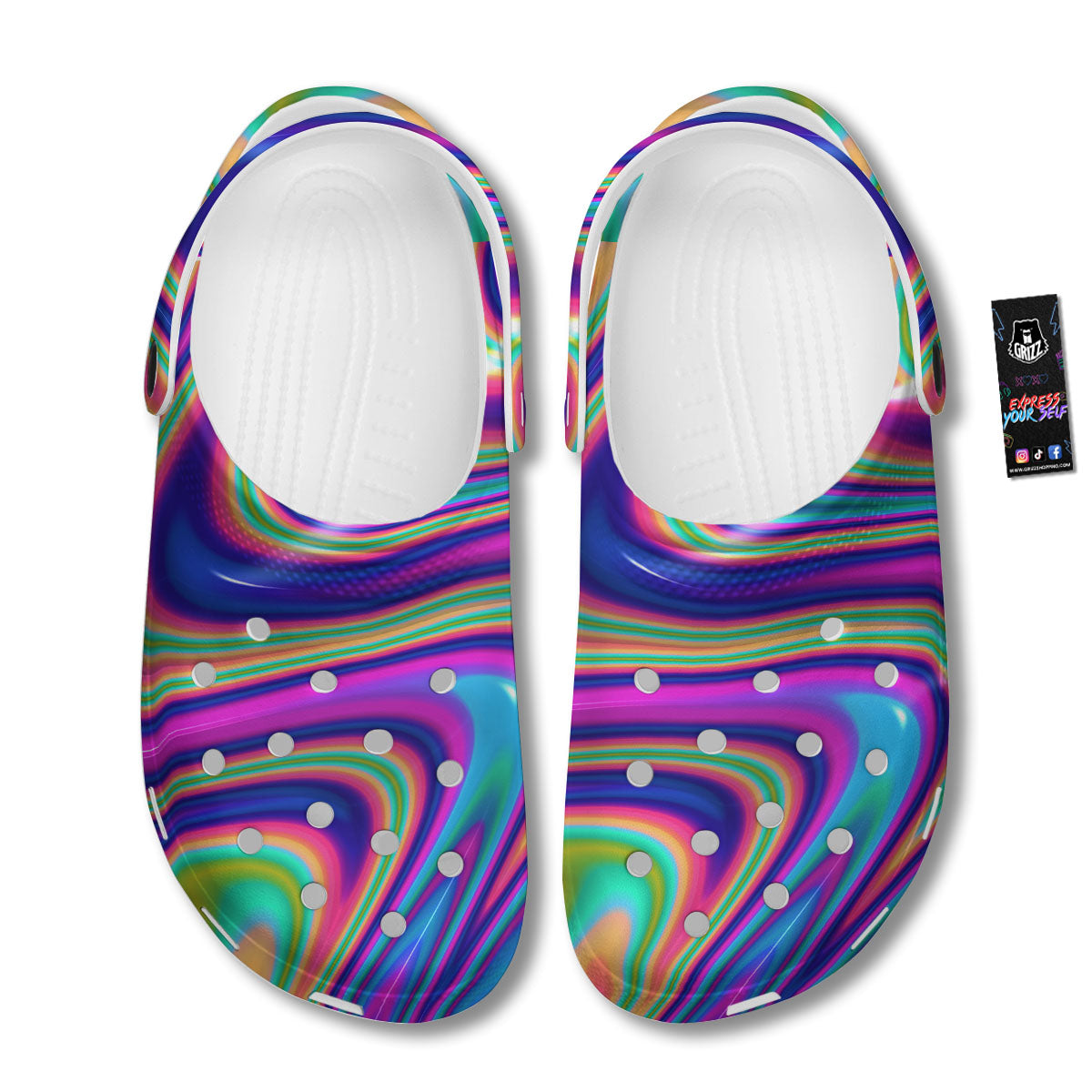 Waves Holographic Print Clog-grizzshop