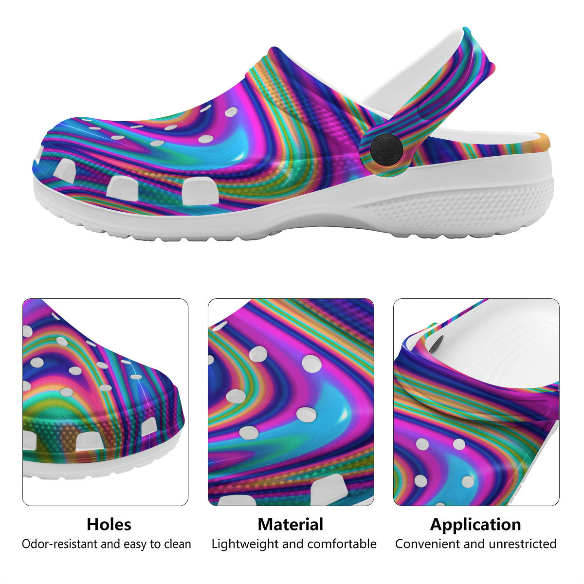 Waves Holographic Print Clog-grizzshop