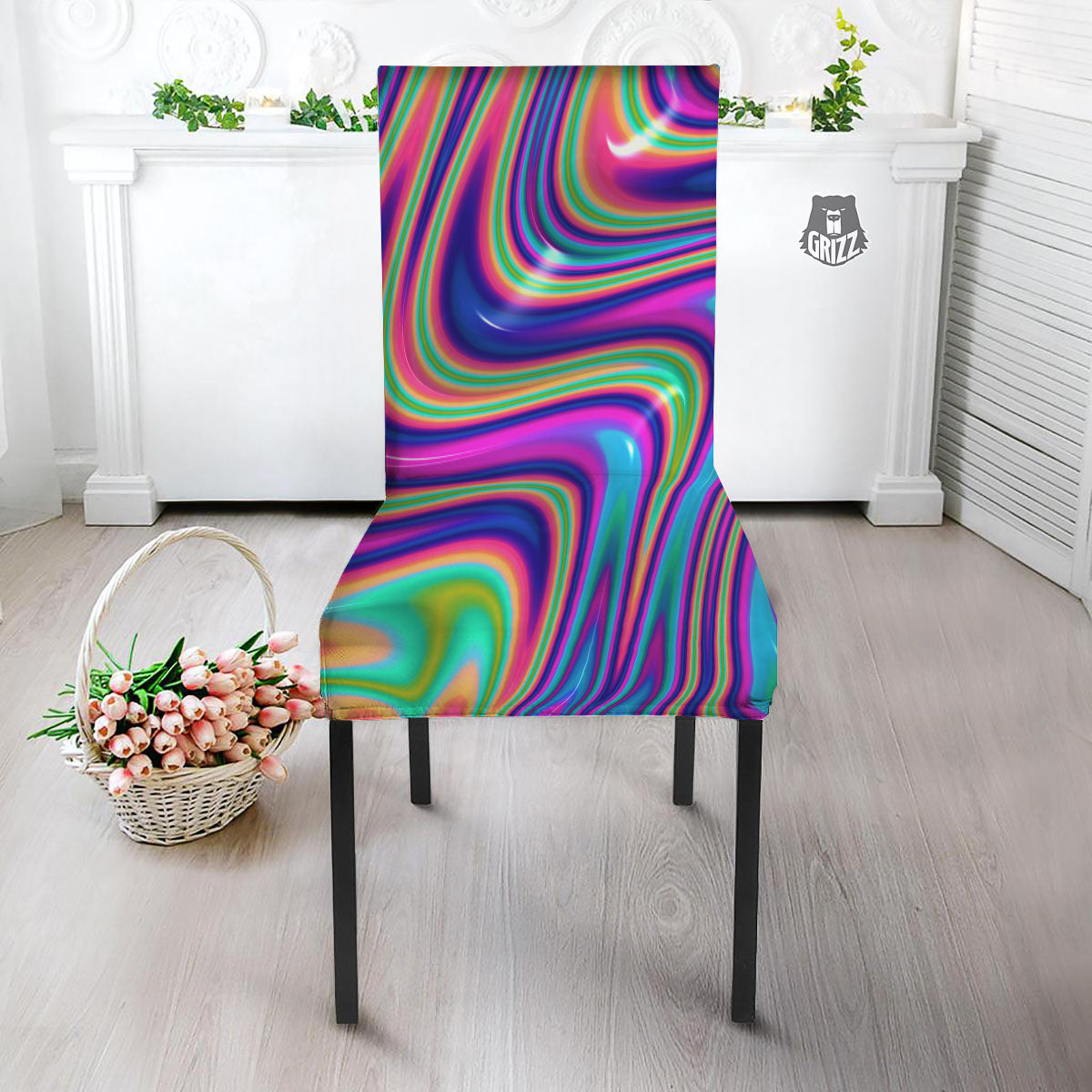 Waves Holographic Print Dining Chair Slipcover-grizzshop