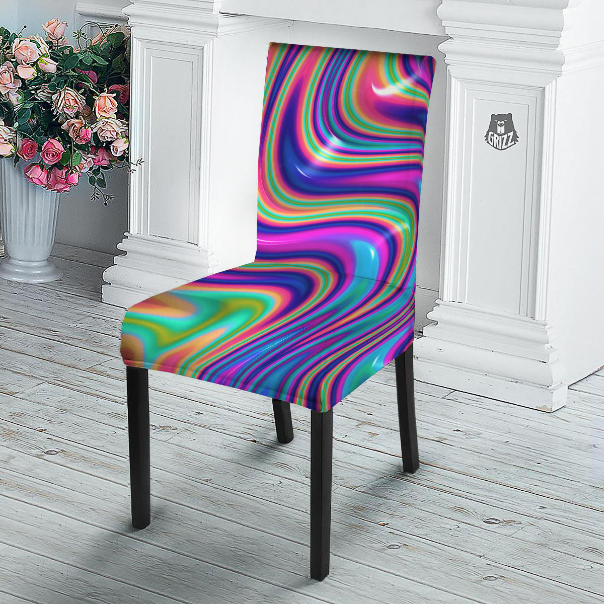 Waves Holographic Print Dining Chair Slipcover-grizzshop