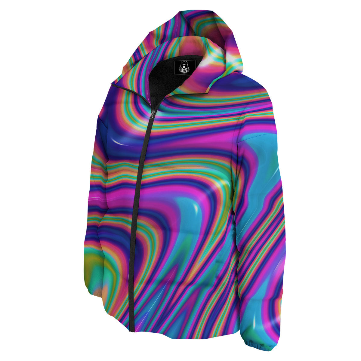 Waves Holographic Print Down Jacket-grizzshop