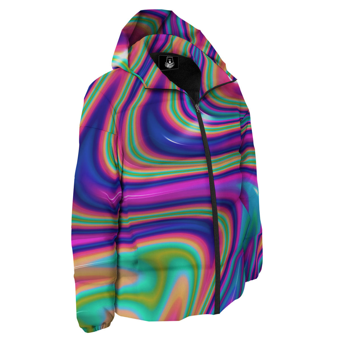 Waves Holographic Print Down Jacket-grizzshop