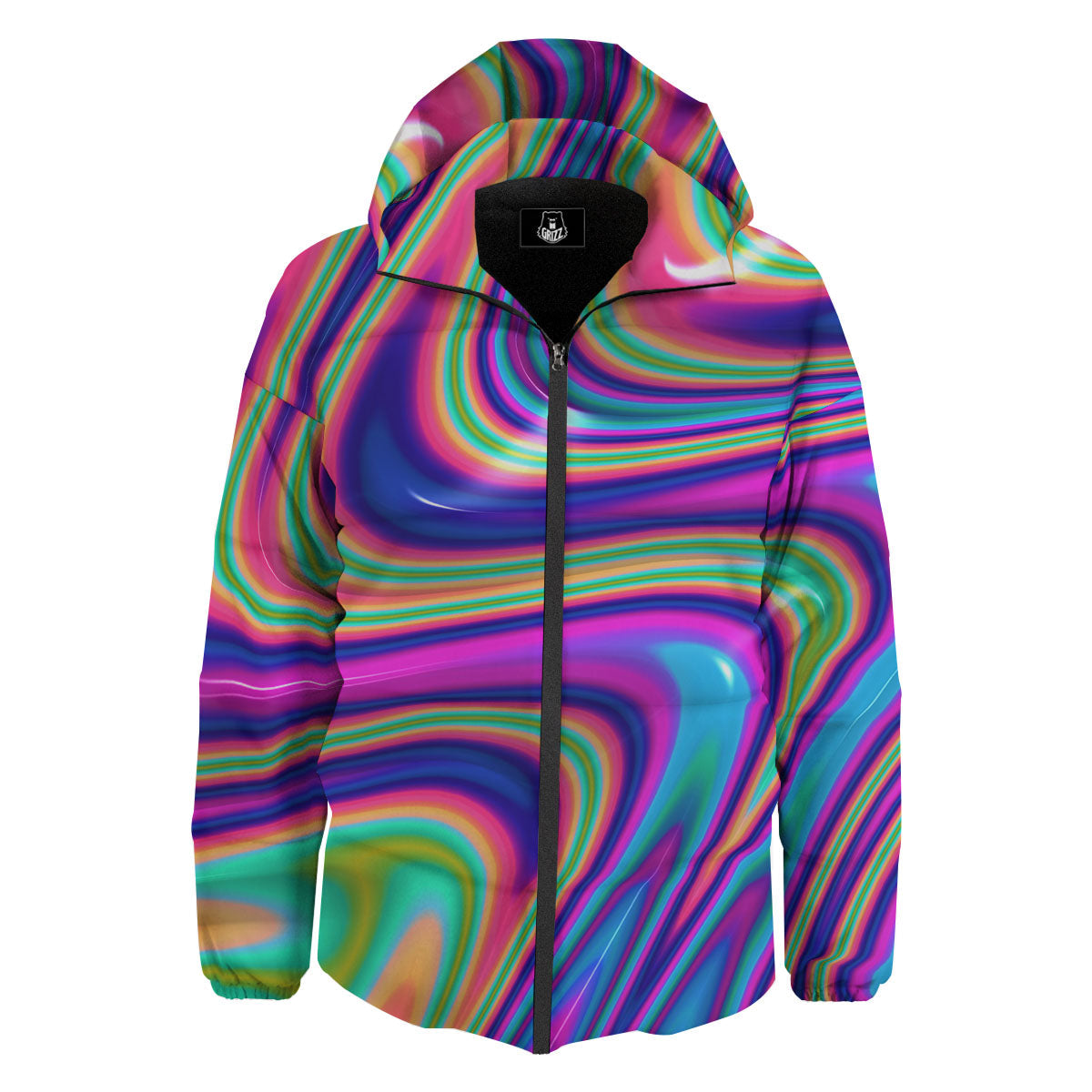 Waves Holographic Print Down Jacket-grizzshop