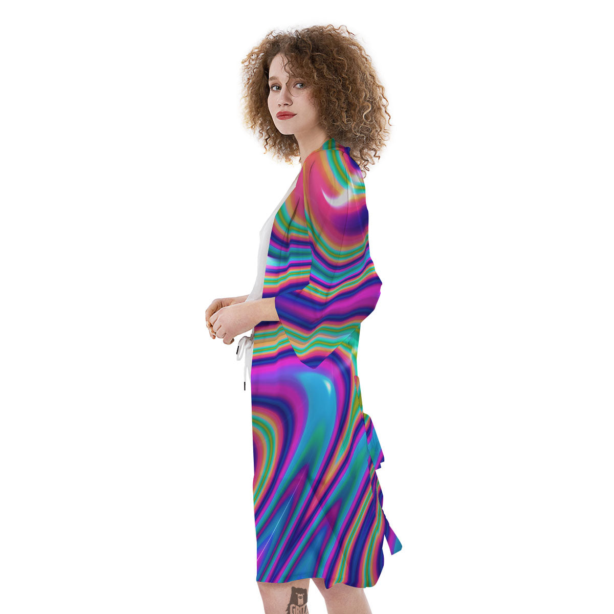 Waves Holographic Print Kimono-grizzshop