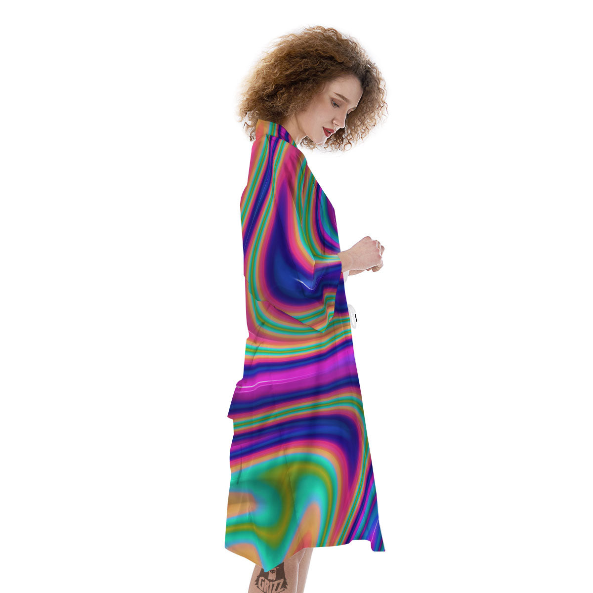 Waves Holographic Print Kimono-grizzshop