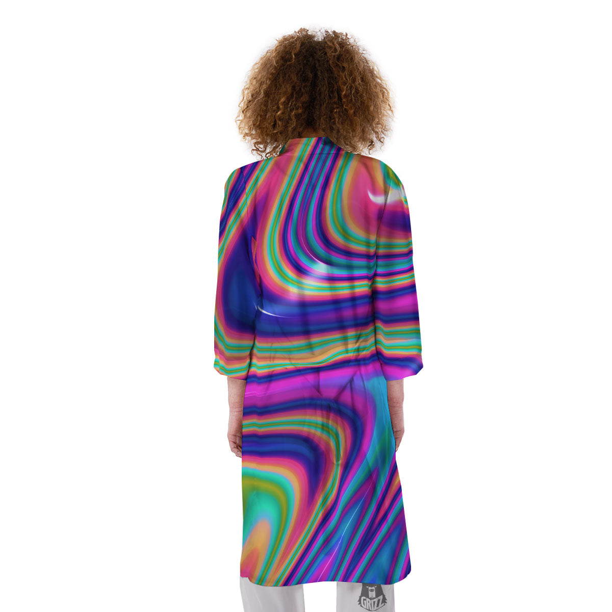 Waves Holographic Print Kimono-grizzshop
