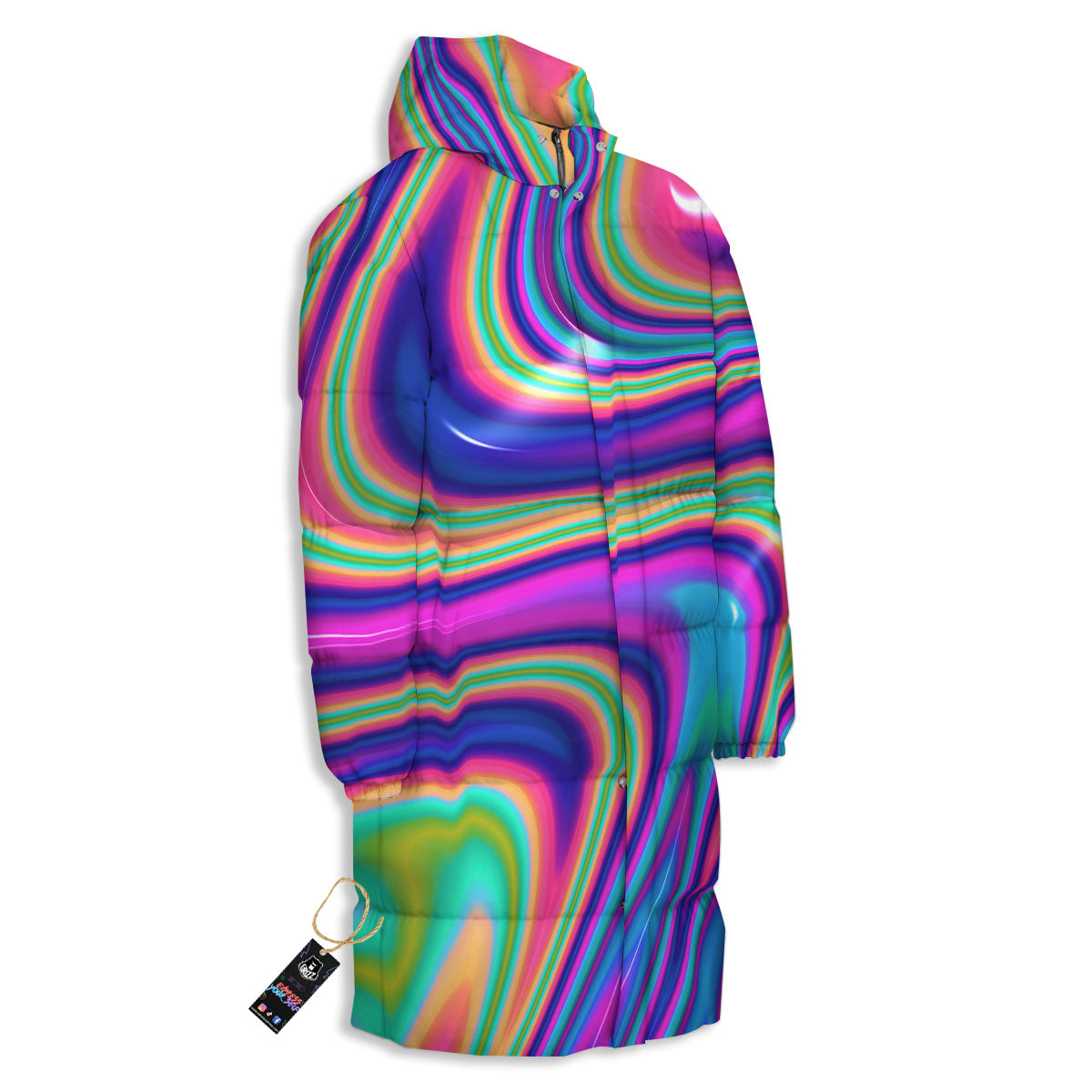 Waves Holographic Print Long Down Jacket-grizzshop