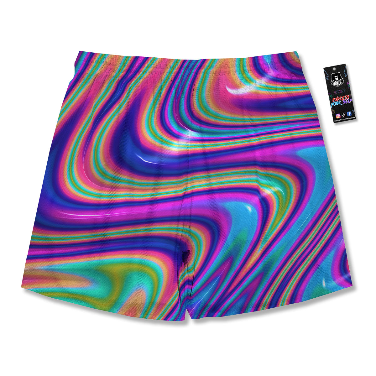 Waves Holographic Print Men's Running Shorts-grizzshop