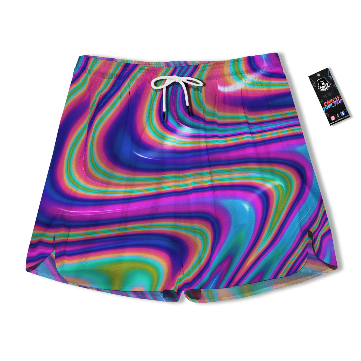 Waves Holographic Print Men's Running Shorts-grizzshop