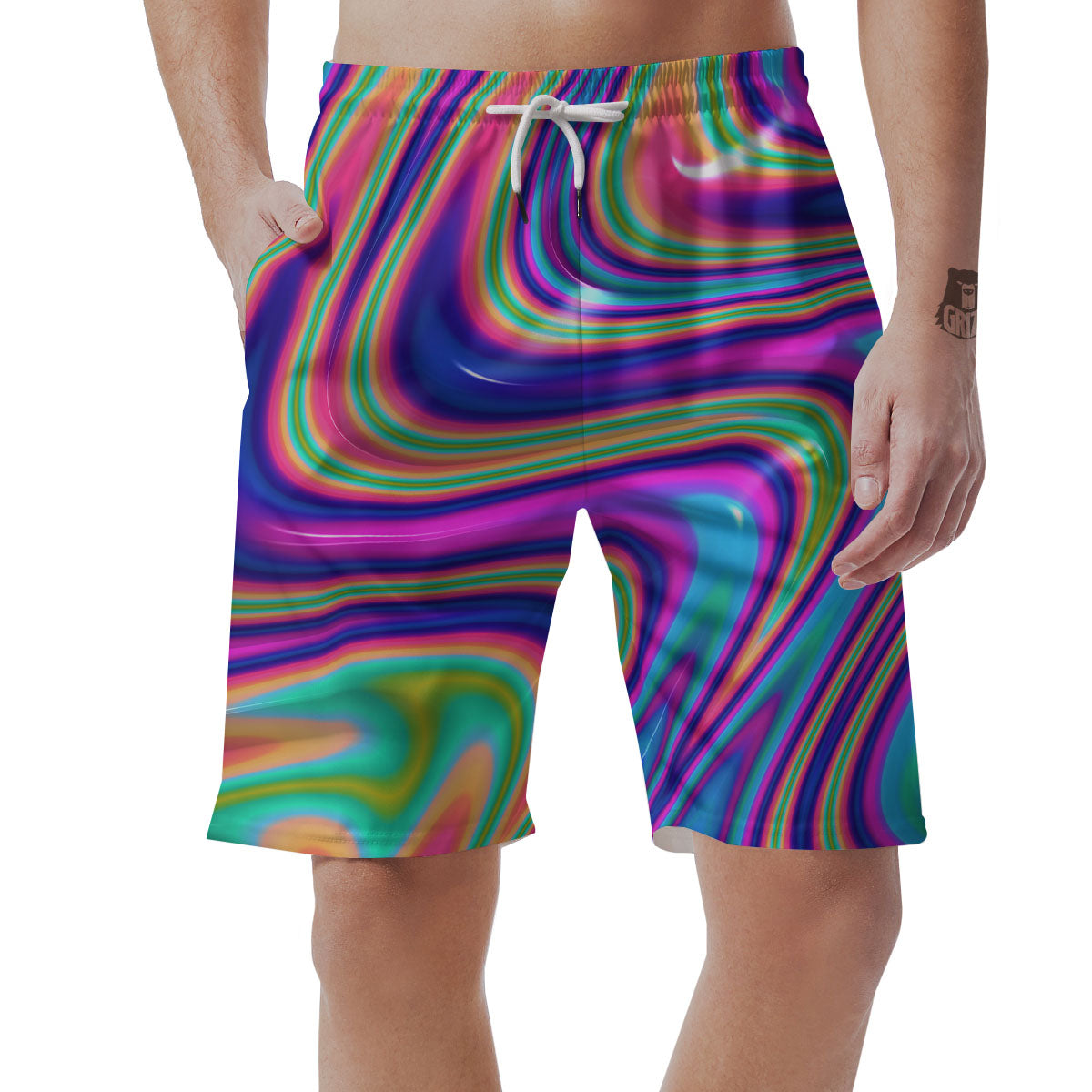 Waves Holographic Print Men's Shorts-grizzshop