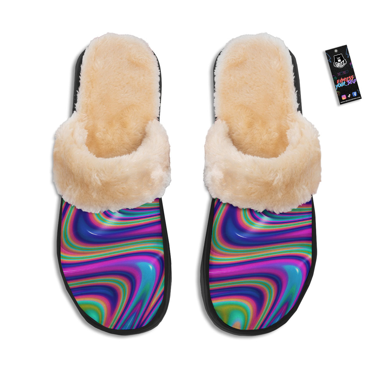 Waves Holographic Print Slippers-grizzshop