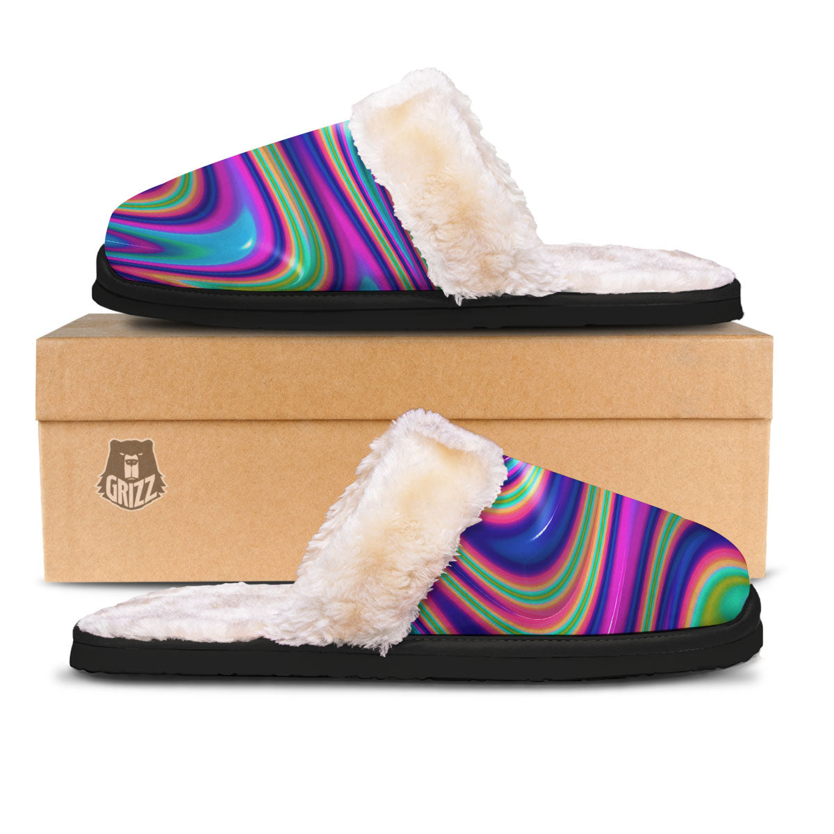Waves Holographic Print Slippers-grizzshop