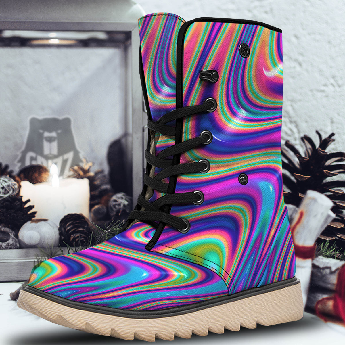 Waves Holographic Print Snow Boots-grizzshop