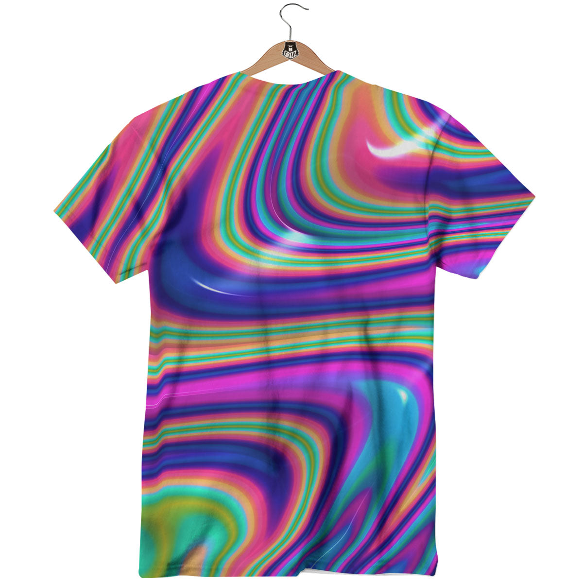 Waves Holographic Print T-Shirt-grizzshop