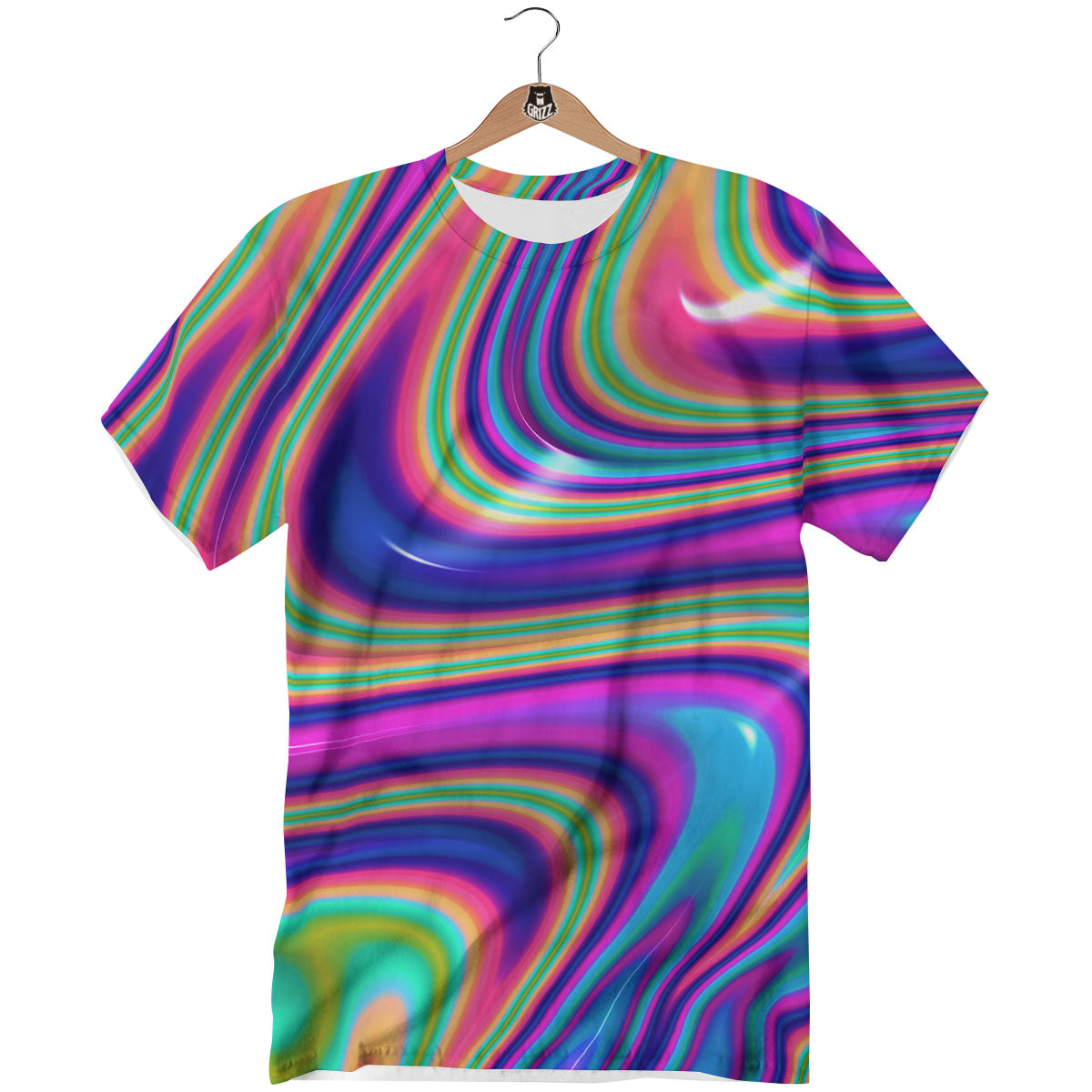 Waves Holographic Print T-Shirt-grizzshop