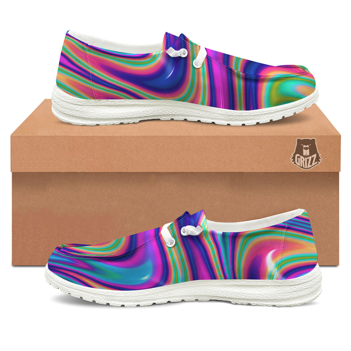 Waves Holographic Print White Loafers-grizzshop