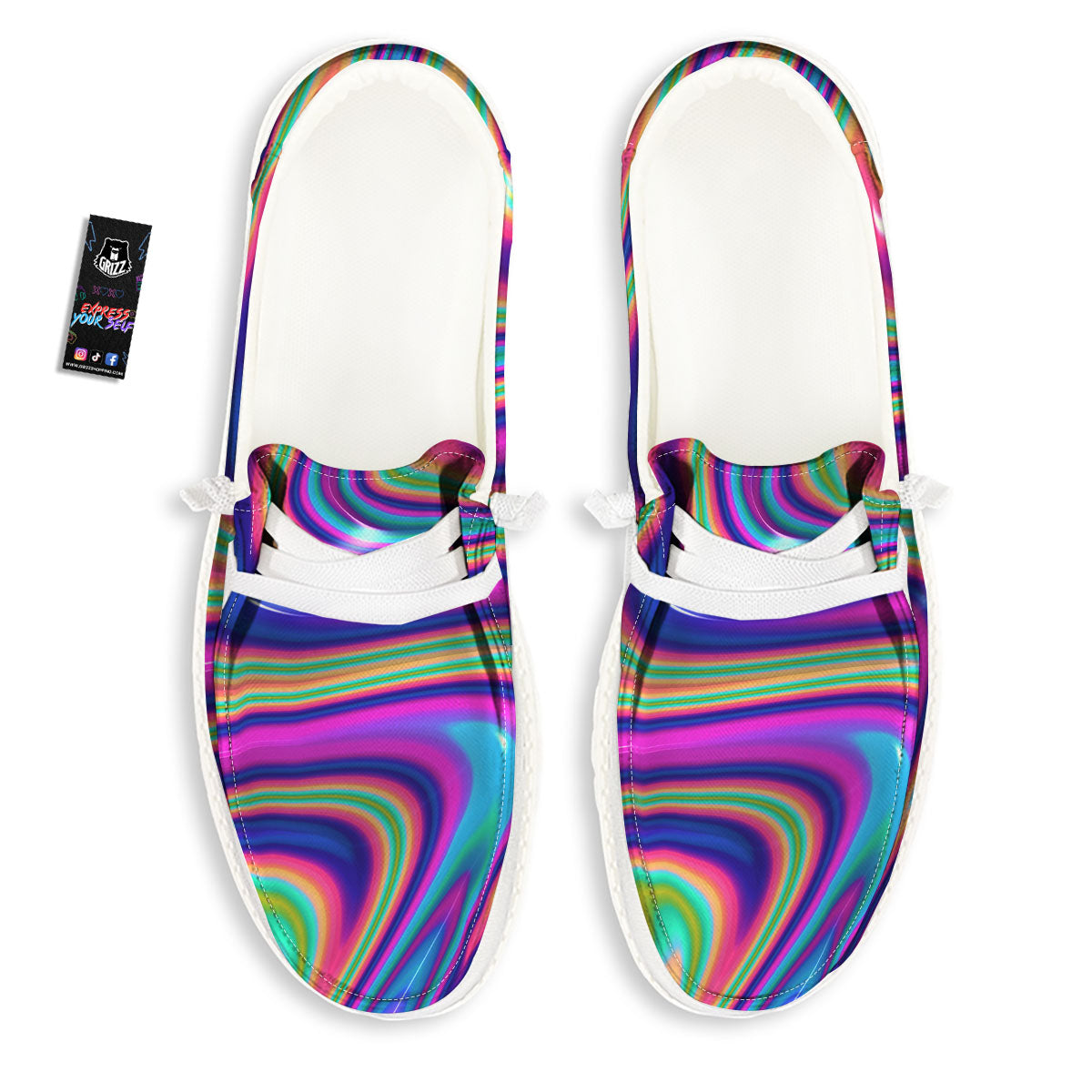 Waves Holographic Print White Loafers-grizzshop