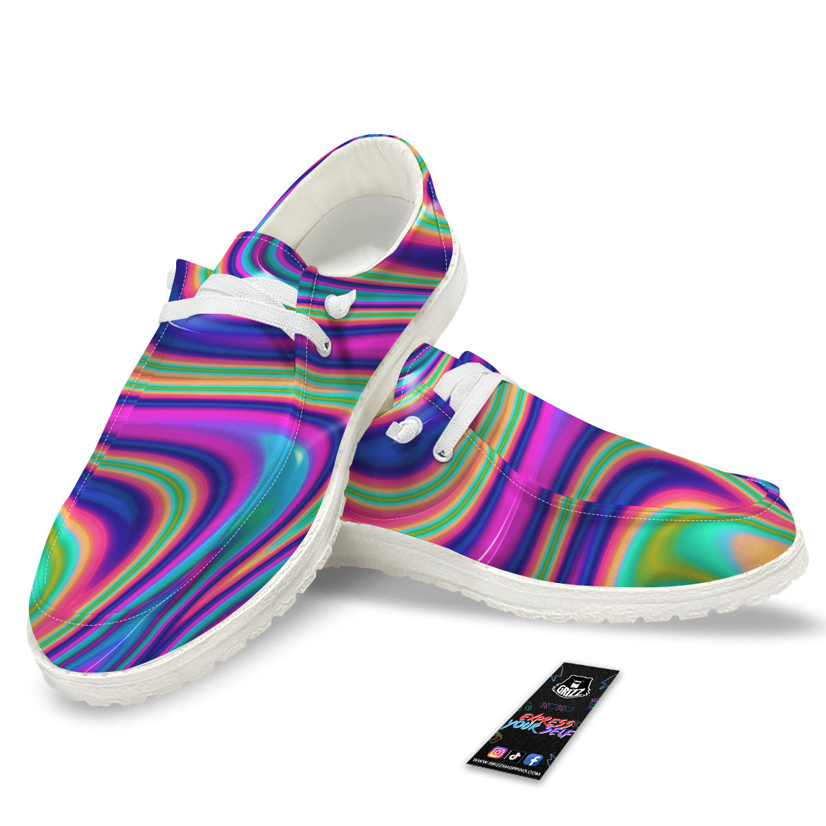 Waves Holographic Print White Loafers-grizzshop