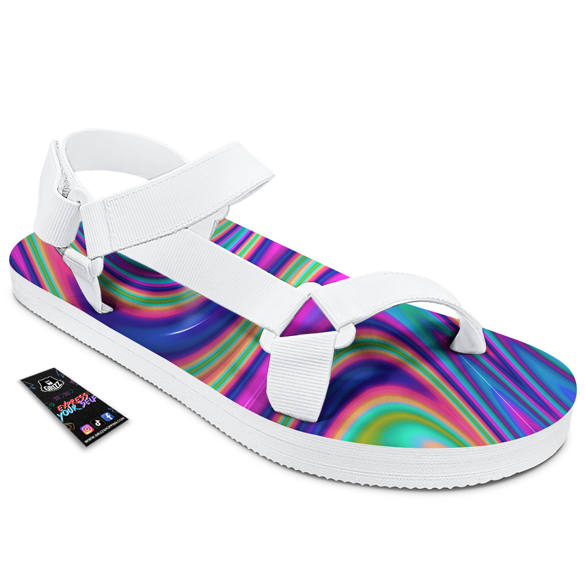 Waves Holographic Print White Open Toe Sandals-grizzshop