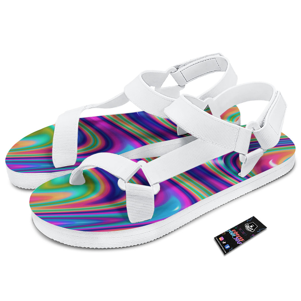 Waves Holographic Print White Open Toe Sandals-grizzshop