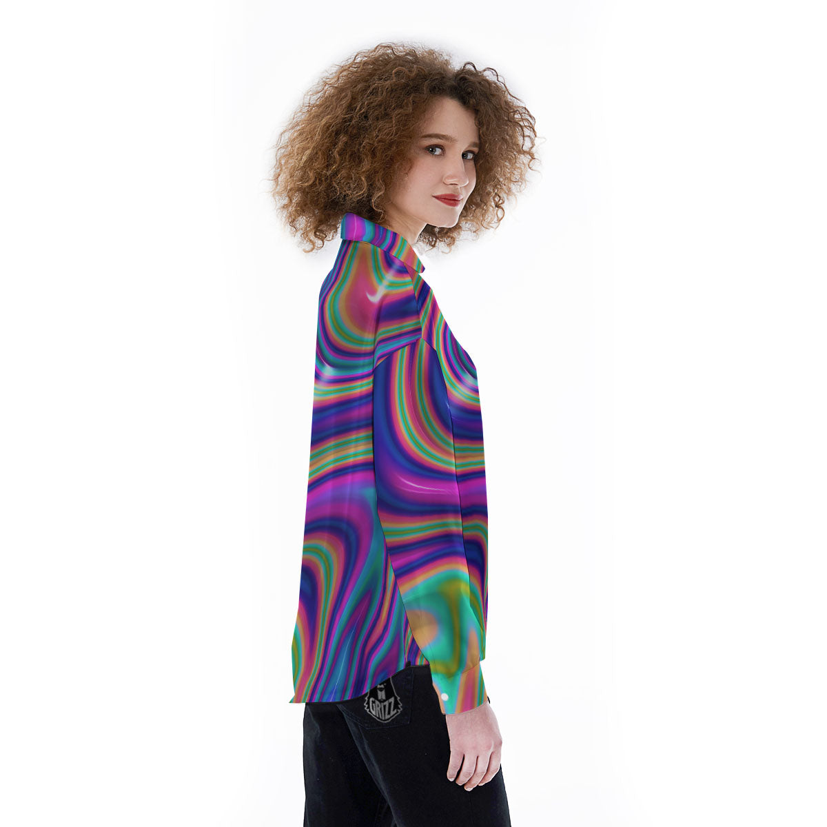 Waves Holographic Print Women's Long Sleeve Shirts-grizzshop