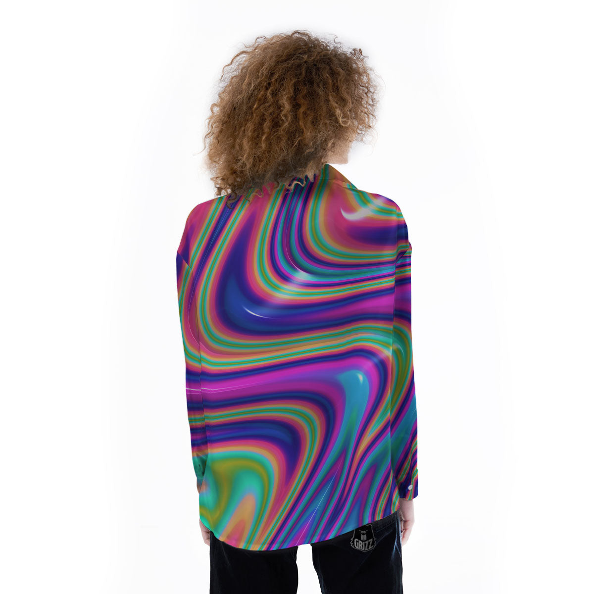 Waves Holographic Print Women's Long Sleeve Shirts-grizzshop