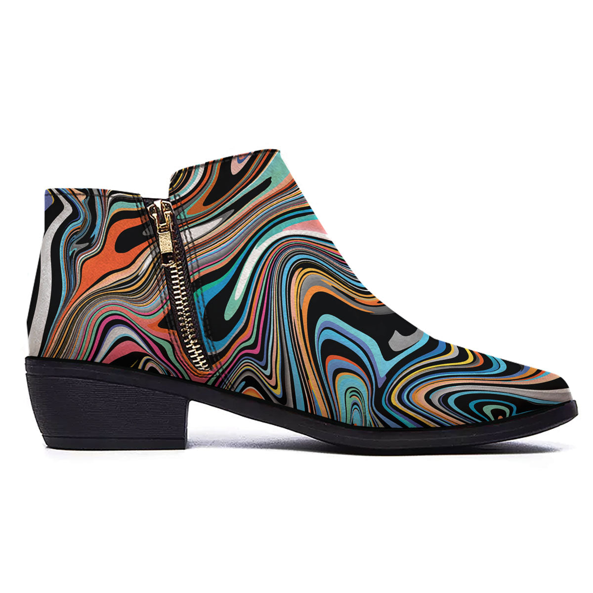 Wavy Psychedelic Print Pattern Ankle Boots-grizzshop