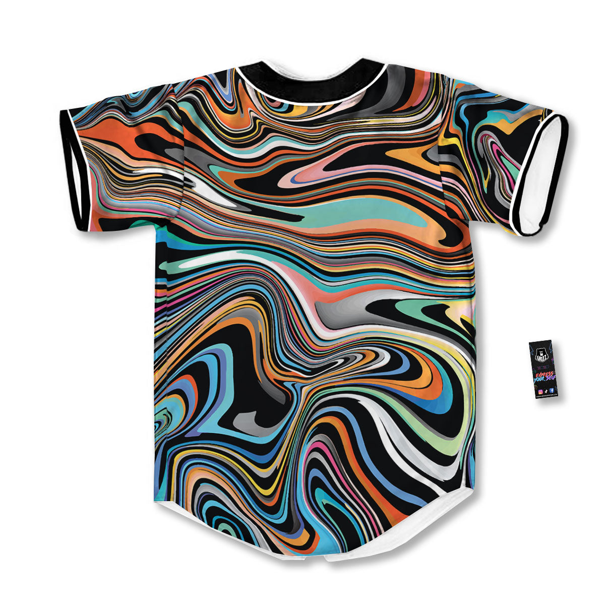 Wavy Psychedelic Print Pattern Baseball Jersey-grizzshop