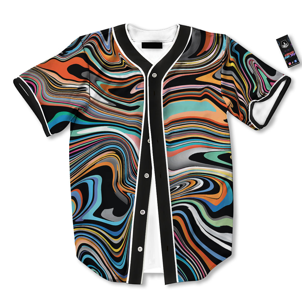 Wavy Psychedelic Print Pattern Baseball Jersey-grizzshop