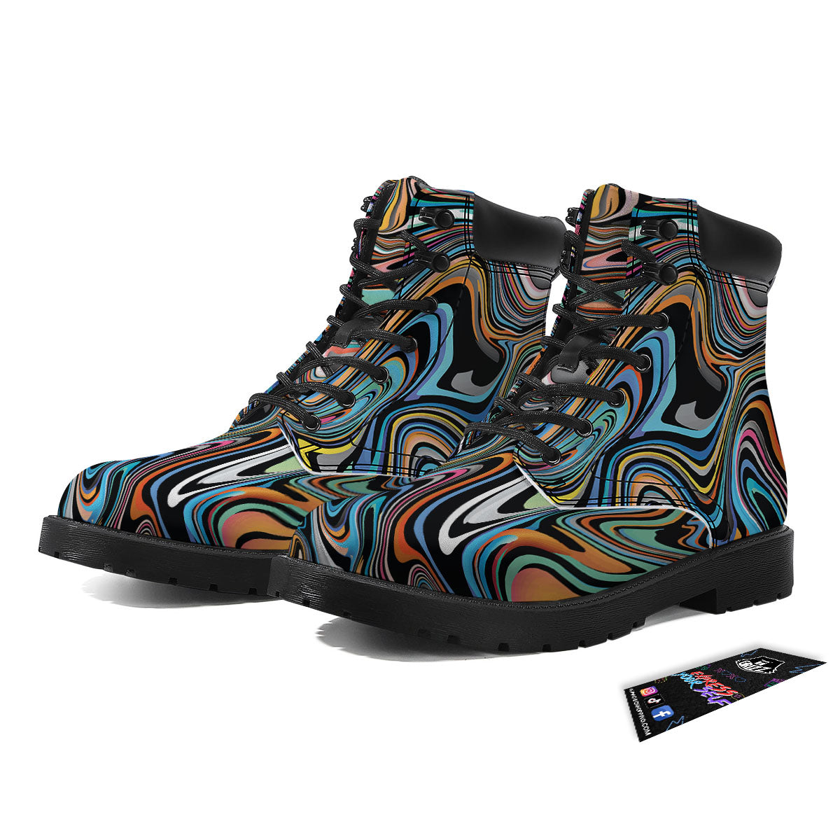 Wavy Psychedelic Print Pattern Boots-grizzshop
