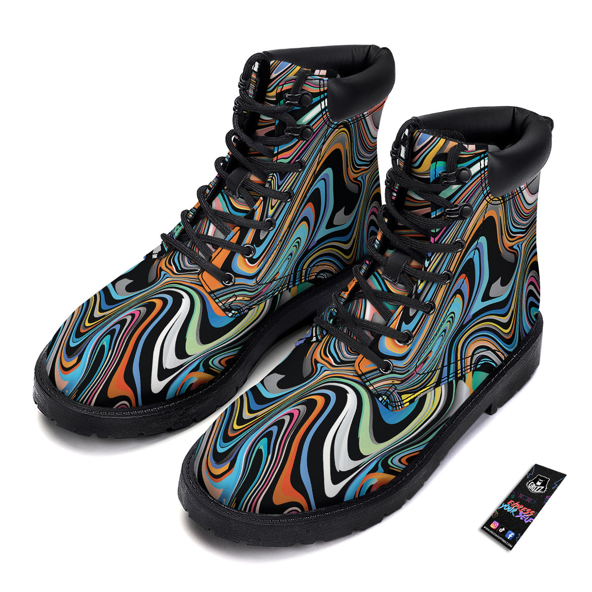 Wavy Psychedelic Print Pattern Boots-grizzshop