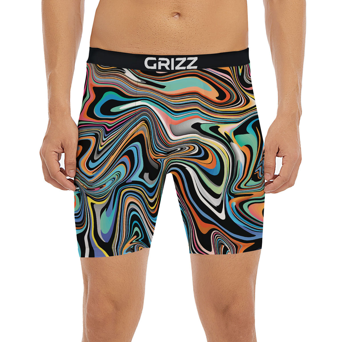 Wavy Psychedelic Print Pattern Boxer Briefs-grizzshop