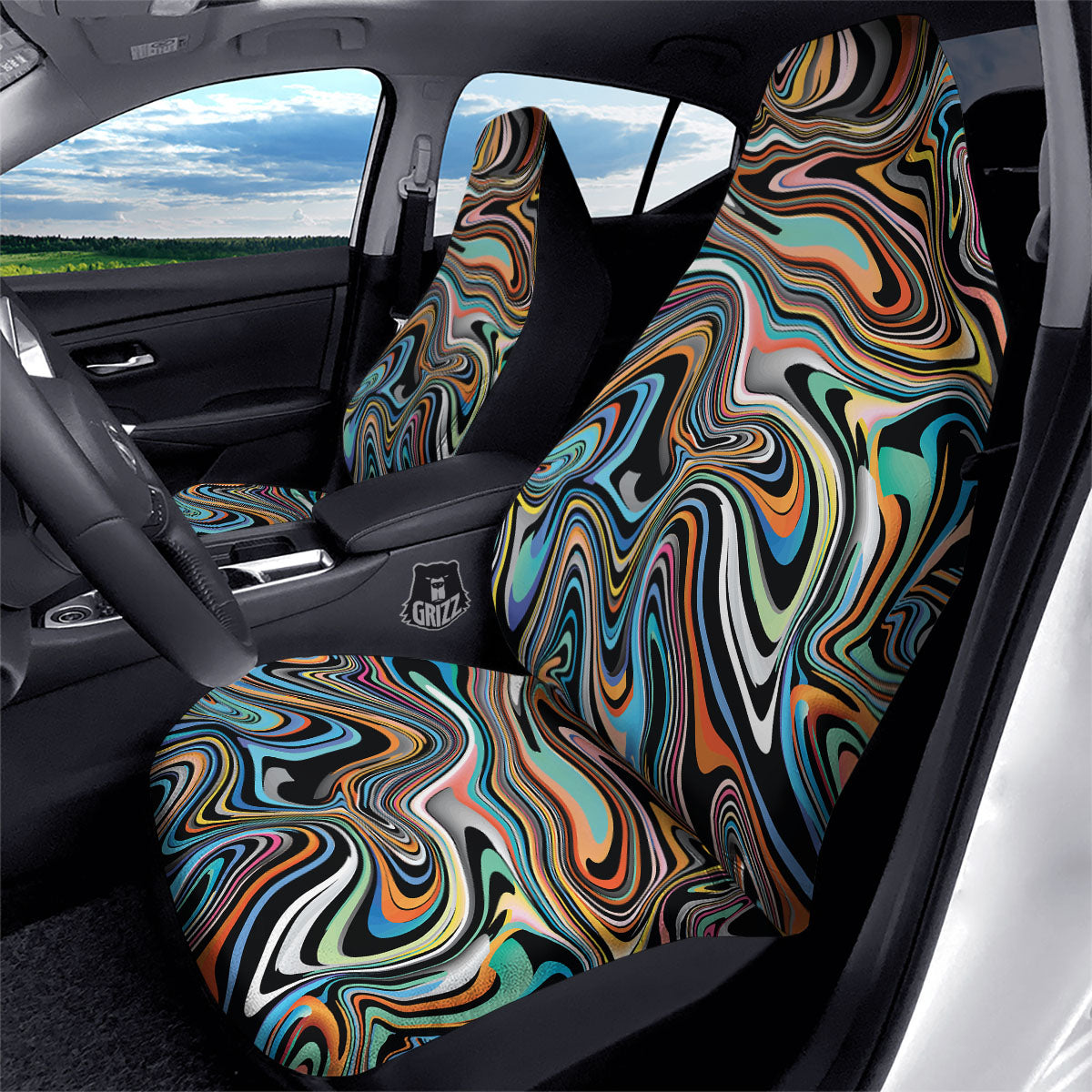 Wavy Psychedelic Print Pattern Car Seat Covers-grizzshop