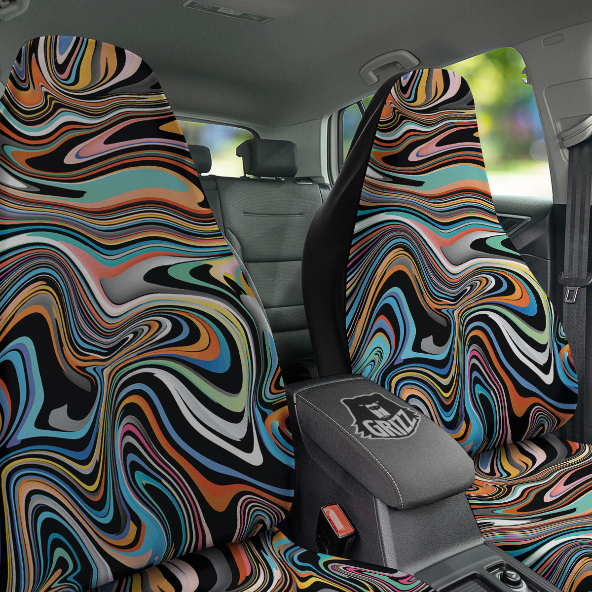 Wavy Psychedelic Print Pattern Car Seat Covers-grizzshop