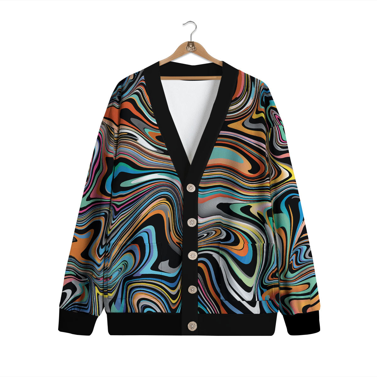 Wavy Psychedelic Print Pattern Cardigan-grizzshop