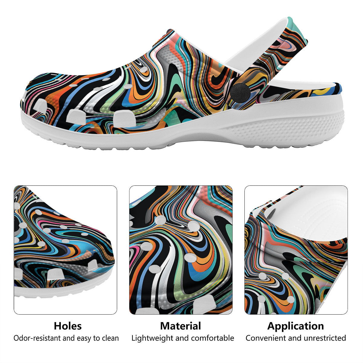 Wavy Psychedelic Print Pattern Clog-grizzshop