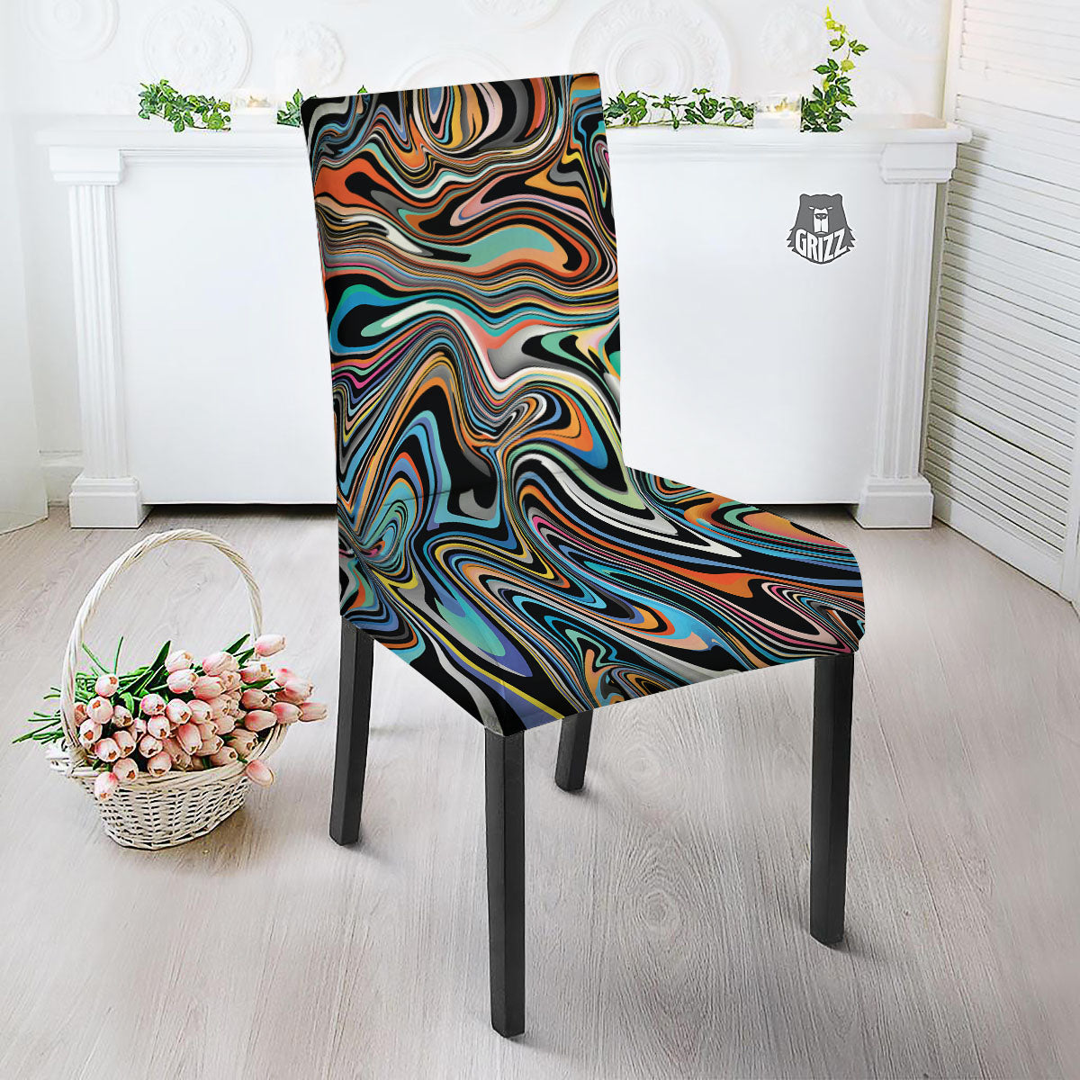 Wavy Psychedelic Print Pattern Dining Chair Slipcover-grizzshop