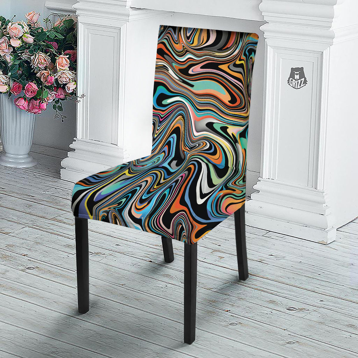 Wavy Psychedelic Print Pattern Dining Chair Slipcover-grizzshop