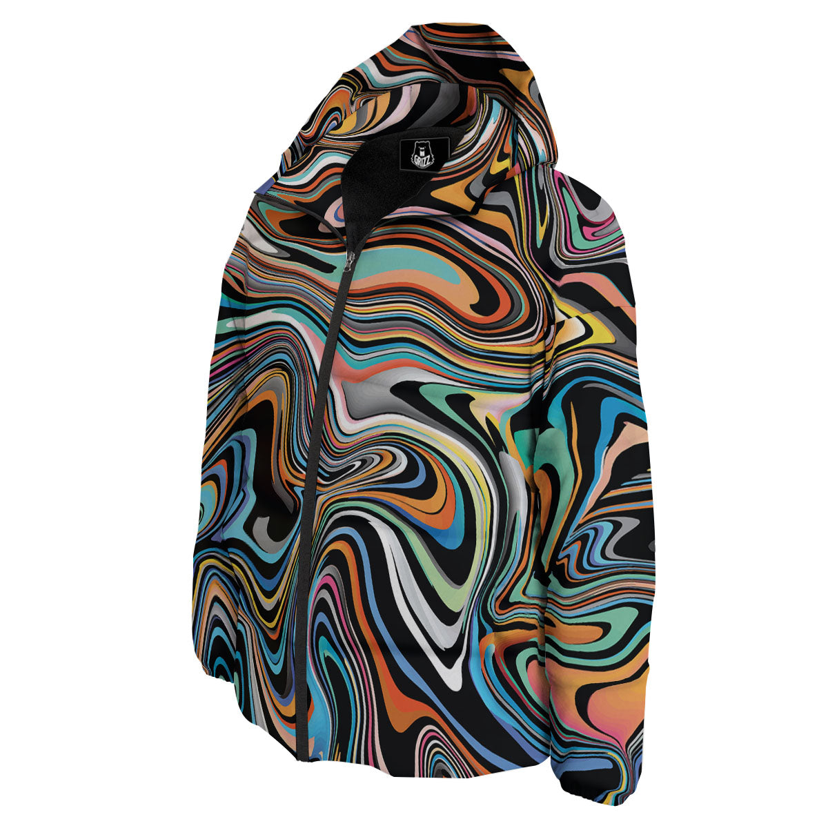 Wavy Psychedelic Print Pattern Down Jacket-grizzshop