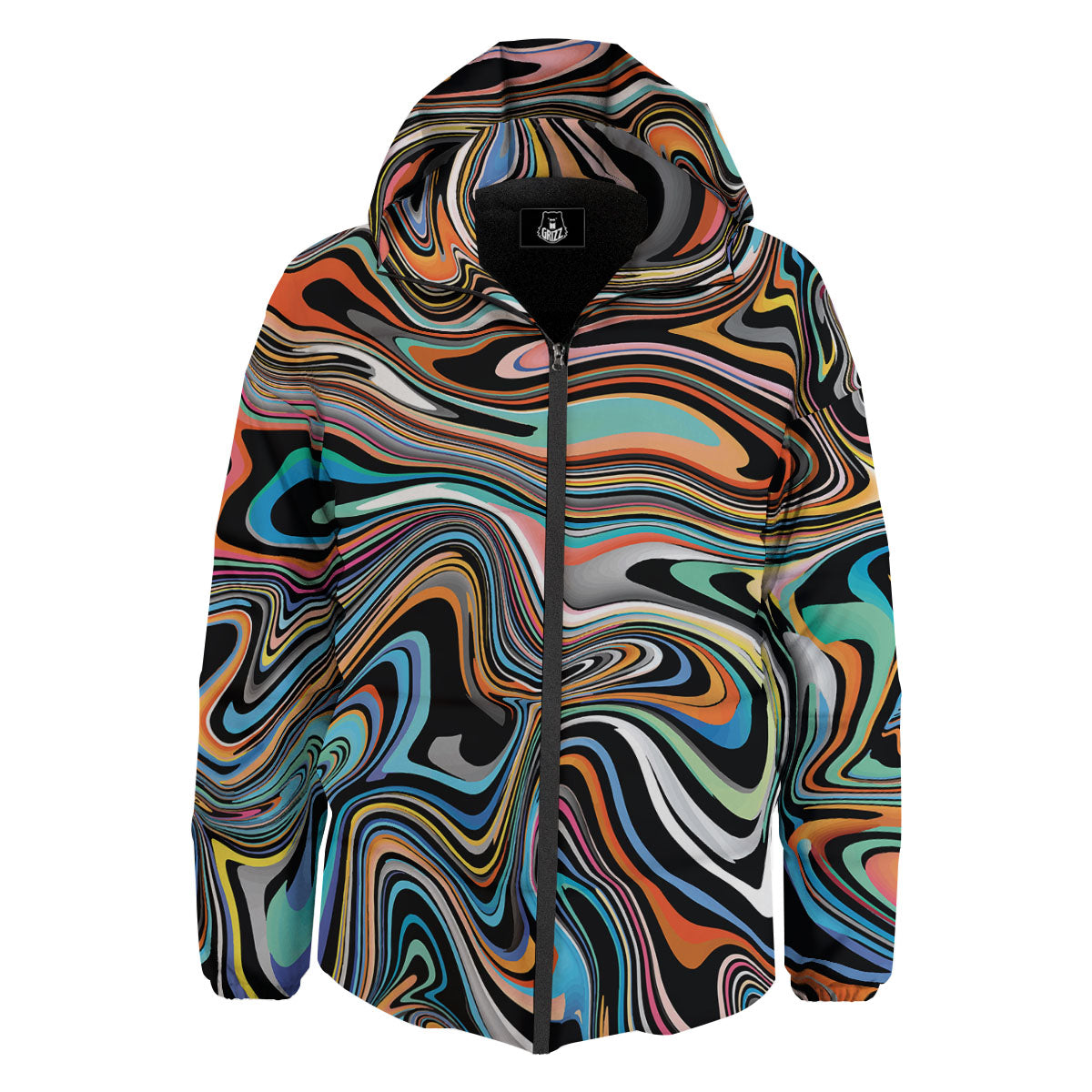 Wavy Psychedelic Print Pattern Down Jacket-grizzshop
