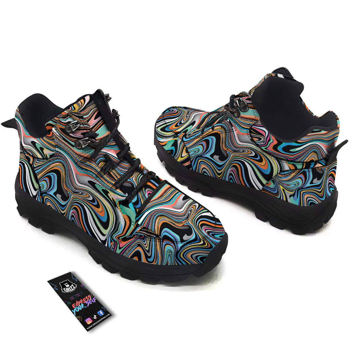 Wavy Psychedelic Print Pattern Hiking Shoes-grizzshop