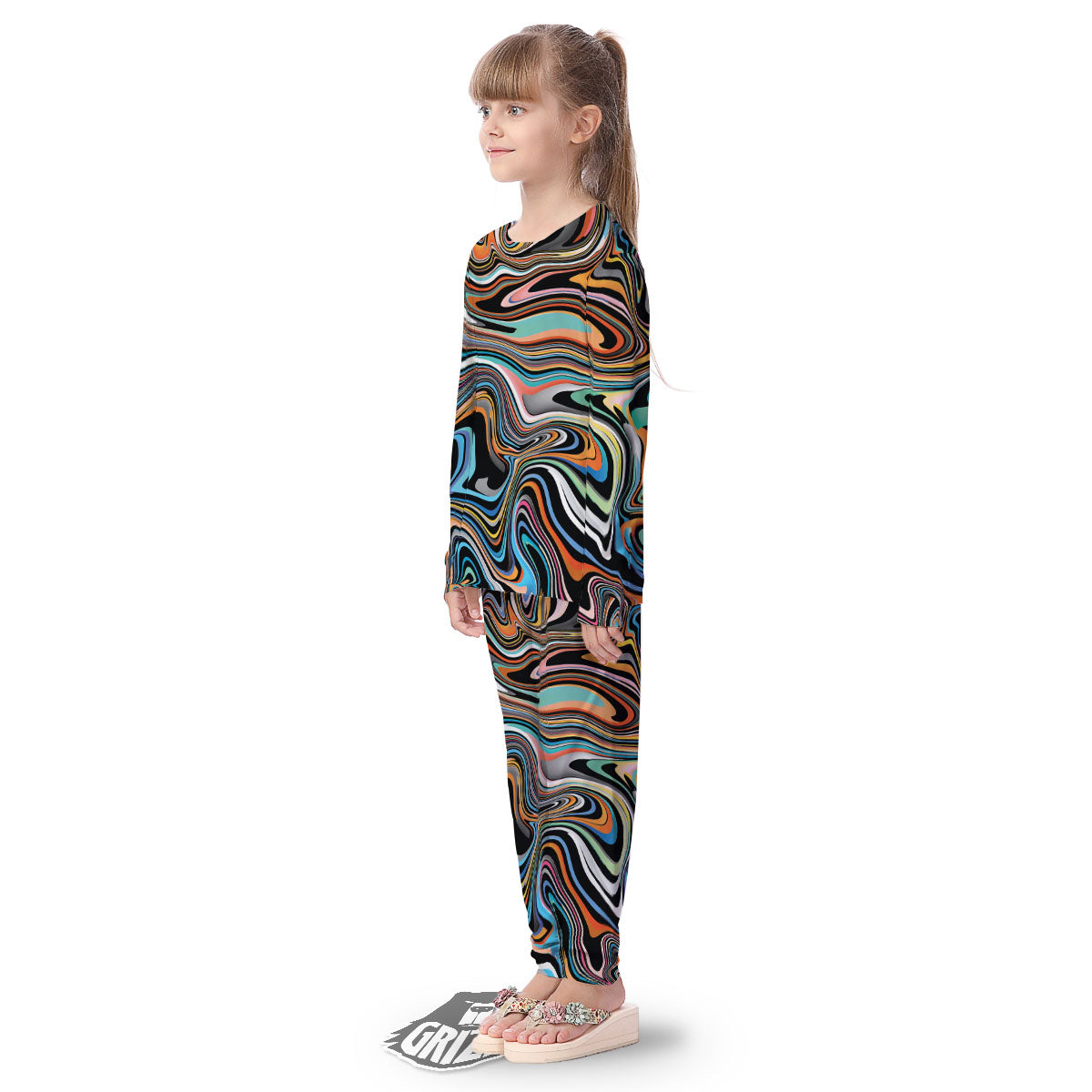 Wavy Psychedelic Print Pattern Kid's Pajamas-grizzshop