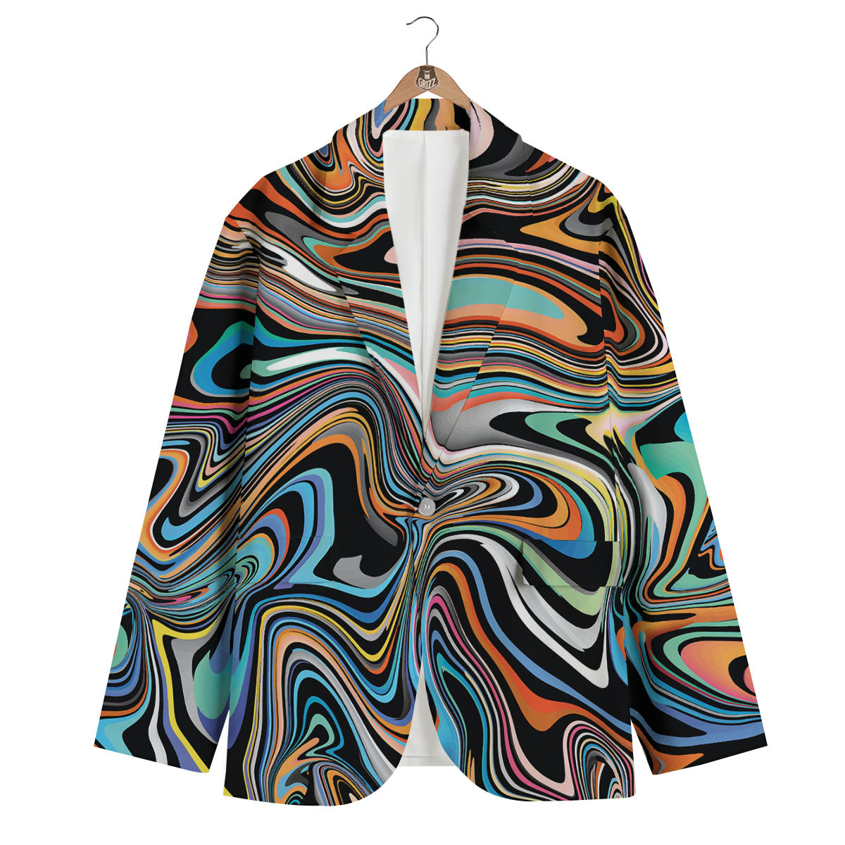Wavy Psychedelic Print Pattern Men's Blazer-grizzshop