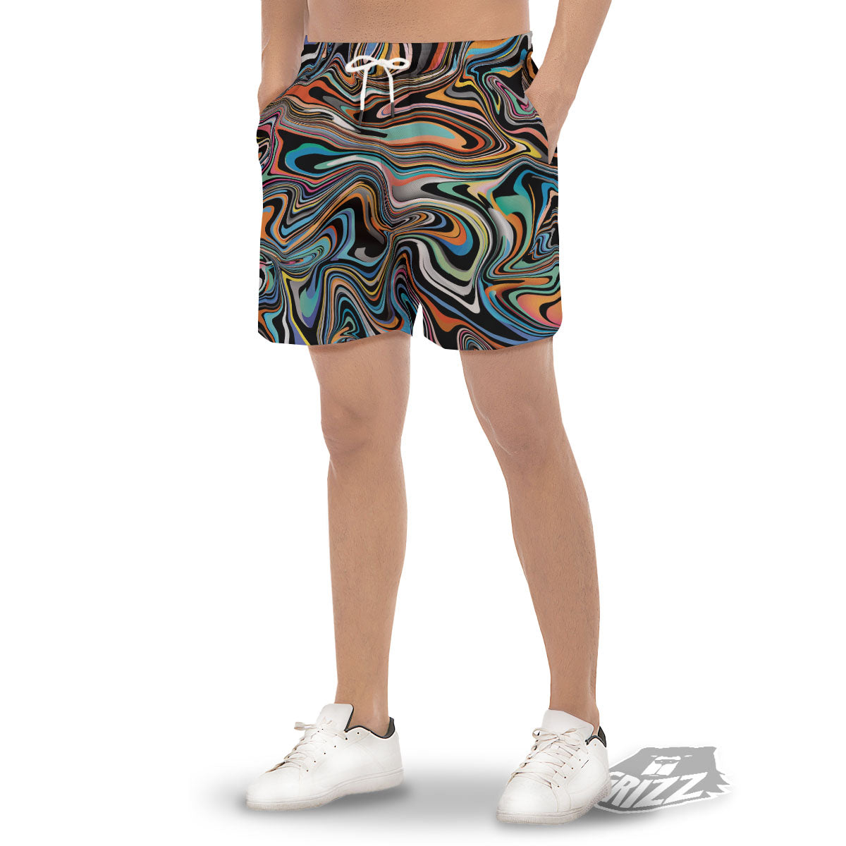 Wavy Psychedelic Print Pattern Men's Gym Shorts-grizzshop