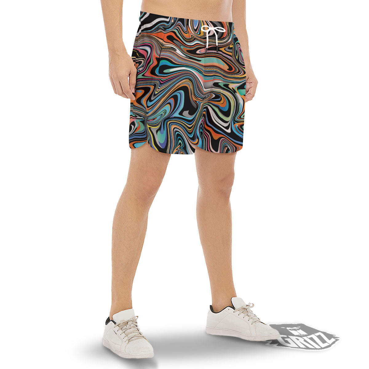 Wavy Psychedelic Print Pattern Men's Gym Shorts-grizzshop
